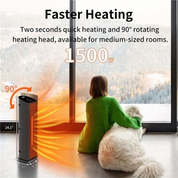 Space Heater for Indoor Use with Remote - 90° Oscillating Tower Electric Heater - Picture 4 of 8